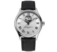Frederique Constant Classics Heart Beat Automatic Herren Armbanduhr aus Edelstahl und Leder in der Farbe Silber-Schwarz 40mm, Wasserdichtigkeit: 5Bar, FC-310MC5B6