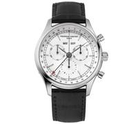 Frederique Constant Classics Quartz Chronograph Triple Calendar Herren Armbanduhr aus Edelstahl und Leder in der Farbe Silber-Schwarz 40mm, Wasserdichtigkeit: 3Bar, FC-296SW5B6