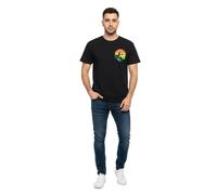 Free & Easy Rainbow Handshake Shirt im Retro-Stil mit Globus-Print und buntem Farbverlauf Schwarz L