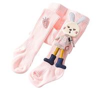 Freebily Baby Kinder Mädchen Strumpfhose Baumwolle mit Cartoon 3D Applikation Warme Gestrickte Babysöckchen Kindersocken Stockings MIt/Ohne Innenfleece Rosa 104-110