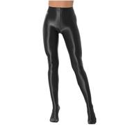 Freebily Damen Glänzend Nylon Strumpfhosen Glatte Seide-Glanz Nylon Leggings Feinstrumpfhose für Tanz Ballett Gymnastik Sport Schwarz XL