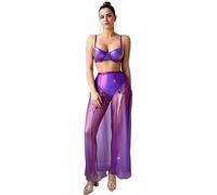 Freebily Damen Glitzer Bh Top Slips Rock Rave Festival Outfit 3 Teiliges Bikini Set Metallic Badeanzug Strandmode Tanzanzug Violett L