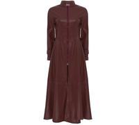 Freebily Damen Ledermantel Lang PU Leder Jacke Trenchcoat Stehkragen Mit Reißverschluss Leder Kleid Maxi Matrix Kostüm Burgundy 4XL