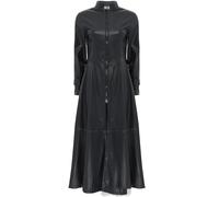 Freebily Damen Ledermantel Lang PU Leder Jacke Trenchcoat Stehkragen Mit Reißverschluss Leder Kleid Maxi Matrix Kostüm Schwarz XL