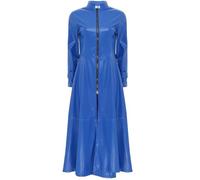 Freebily Damen Ledermantel Lang PU Leder Jacke Trenchcoat Stehkragen Mit Reißverschluss Leder Kleid Maxi Matrix Kostüm Königsblau 5XL