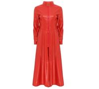 Freebily Damen Ledermantel Lang PU Leder Jacke Trenchcoat Stehkragen Mit Reißverschluss Leder Kleid Maxi Matrix Kostüm Rot S