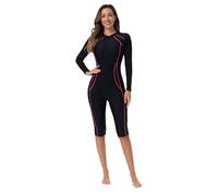 Freebily Damen Surfanzug Badeanzug Langarm Mit Bein Einteilige Sport Bademode Mit Cups UV Schutz Schwimmbekleidung Schwarz M