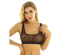 Freebily Damen Transparent BH Netz Mesh Crop Tank Top Sport Bra Bustier Ohne Bügel Sexy Hemdchen Erotische Lingerie Unterwäsche Push Up Schwarz 4XL