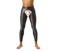 Freebily Herren Glänzende Leggings Nylon Öl Glanz Strumpfhose Offener Schritt Unterwäsche Lange Unterhose Feinstrumpfhose Hohe Taille Grau L