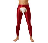 Freebily Herren Glänzende Leggings Nylon Öl Glanz Strumpfhose Offener Schritt Unterwäsche Lange Unterhose Feinstrumpfhose Hohe Taille Burgundy L