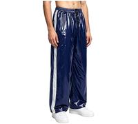 Freebily Herren Latex Ähnliche Hose wasserdichte Jogginghose Reha Hose Reflektierende Mit Schritt-reißverschluss Outdoor Wanderhose Dunkelblau M