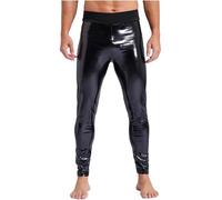 Freebily Herren Latex Leder Leggings Glanz Lackleder Hose Skinny Lack Optik Strumpfhose Meggings Sport Punk Party Clubwear Schwarz XXL