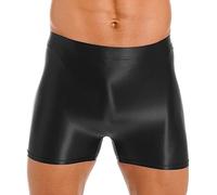 Freebily Herren Sexy Glatt Nylon Slip Unterwäsche Shorts Kurze Leggings Strumpfhosen Shiny Unterhose Höschen für Sport Schwimm Schwarz XL