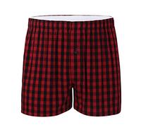 Freebily Herren Shorts Baumwolle Schlafanzughose Pyjamahose Kurz Kariert Shorty Sommer Nachtwäsche Sleep Hose Pants Freizeithose Rot & Schwarz XXL