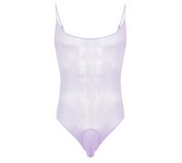Freebily Herren Stringbody Transparent Einteiler Unterwäsche Bugle Pouch Thong Leotard Durchsichtiges Tank Top Shirt Lavendel M