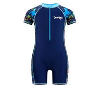 Freebily Kinder Jungen Badeanzug Einteiler Schwimmanzug UV-Schutz Kurzarm Badeoverall Schwimmkleidung Für Surfen Strand Wassersport Marineblau 146-152