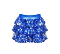 Freebily Mädchen Pailletten Rock Plissee Röcke Mit Innenshorts Kinder Glitzer Tanzrock Für Ballett Latin Rumba Karneval Party Königsblau 134-140