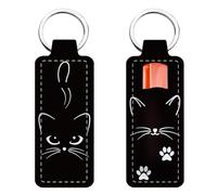 FREEBLOSS 2 Stück Lippenbalsam Halter Schlüsselanhänger Lippenbalsam Halter Schlüsselanhänger Katzengesicht Leichte Lippenstift Hülle Mit Kätzchen Muster Für Frauen Und Mädchen 1.5x3.8''