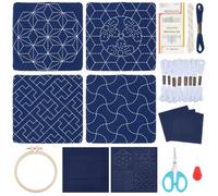 FREEBLOSS 4 Set Sashiko Untersetzer DIY Kit Mit Anleitung Vorgedrucktes Sashiko Kit Für Anfänger Übungs Stickset