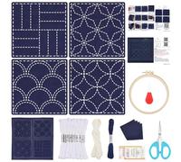FREEBLOSS 4 Set Sashiko Untersetzer DIY Mit Anleitung Vorgedrucktes Sashiko Set Für Anfänger Übungsprojekt Traditionelles Stickset Bedruckter
