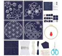 FREEBLOSS 4 Set Sashiko Untersetzer DIY Set Mit Anleitung Vorgedrucktes Stickset Für Anfänger Sashiko Übungsprojekt Ahorn Stickset Aus Bedrucktem Stoff Zur Einweihungsfeier