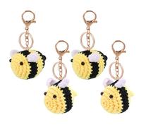 FREEBLOSS 4 Stück Häkel Bienen Schlüsselanhänger Süßer Bienen Anhänger Häkel Schlüsselanhänger Glücksbringer Lustiger Bienen Charme Schlüsselanhänger Frauen Schöner Anhänger Schlüsselanhänger