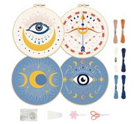 FREEBLOSS 4er Set 8'' Augen und Mond Stickerei Kits für Anfänger, Komplettes Angebot an Sticksets zum Lernen DIY Needlepoint Kits mit Stickrahmen und Stoff, Farbgarnen und Anleitungen