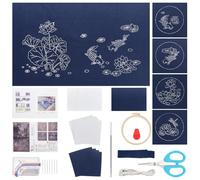 FREEBLOSS 5 Set DIY Sashiko-Set, Sashiko-Teematte Und Untersetzer, Stickset Für Anfänger Für Erwachsene, Sashiko-Zubehör Mit Faden Und Nadeln, Handnähset Für Erwachsene, Geschenk