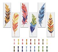 FREEBLOSS 6 Set Kreuzstich Set Federmuster Vorgedruckt Embroidery Cross Stitch Bookmark Kit Stickpackung Kreuzstich mit Anleitungen für Anfänger Erwachsene 6x20cm