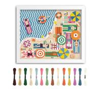 FREEBLOSS Flamingo Kreuzstich Set Gestempeltes Kreuzstich Wandbehang Set Für Erwachsene Mit Anleitung „On The Beach“ Sticksets Aus Reinem Baumwollstoff Für Anfänger Ohne Rahmen 16 x 20