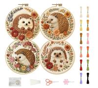 FREEBLOSS Stickset Für Anfänger: Igel Stickvorlage Starterset Mit Anleitung Kreuzstich Set Für Erwachsene Inklusive 4 Stickrahmen (2cm).