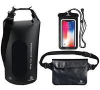 Freegrace Wasserdichte Trockentaschen, 3er-Set mit 2 Reißverschlussdichtungen und abnehmbarem Schultergurt, Hüfttasche und Handyhülle, zum Schwimmen (schwarz (Fenster), 10 l)