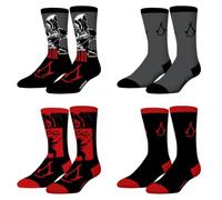 FREEGUN Assassin's Creed Shadows Herrensocken, Original und authentisch (4 Stück), Grau/Schwarz/Rot, 43-46