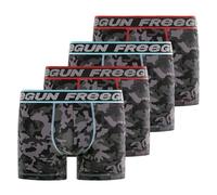 FREEGUN Boxershorts für Herren, Baumwolle, Camouflage, Stretch & atmungsaktiv (4 Stück), Grau/Schwarz/Rot/Blau, XL