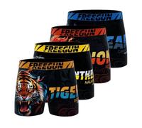 FREEGUN Boxershorts für Herren, Landschaft, weich & atmungsaktiv (4 Stück), Orange/Schwarz/Gelb/Blau, S