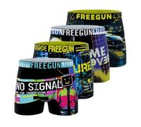 FREEGUN Boxershorts für Herren, Landschaft, weich & atmungsaktiv (4 Stück), Schwarz/Gelb/Blau, M