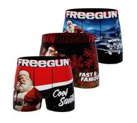 FREEGUN Boxershorts für Herren, Weihnachten, Weihnachtsmann, bequem und ultraweich (3 Stück), Rot/Schwarz/Weiß/Blau, L