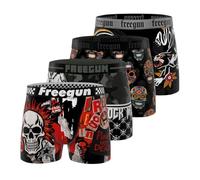 FREEGUN Boxershorts für Kinder, Jungen, Landschaft, weich & atmungsaktiv (4 Stück), Schwarz/Grau/Orange/Weiß, 8-10 Jahre