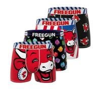 FREEGUN Herren-Boxershorts, Kuh, Qui Rit, Original, authentisch, 4 Stück, Rot/Schwarz/Blau/Weiß, XXL