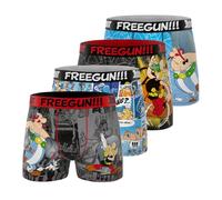 FREEGUN Herren-Boxershorts, Asterix und Obelix, authentische und ultraweiche Boxershorts (4 Stück), Grau/Schwarz/Blau/Rot, S
