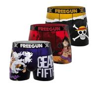 Freegun Herren-Boxershorts, One Piece, Luffy, originell und authentisch (3 Stück), Violett/Schwarz/Weiß/Rot/Orange, L