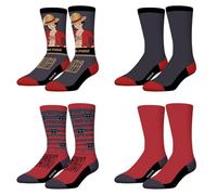 FREEGUN Herren-Socken, One Piece, Fantasie, 4 Stück, Schwarz/Rot/Grau/Beige, 43-46