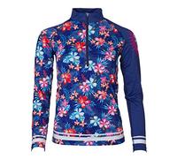 FreiSein Langarm Funktions-Shirt Base-Layer mit Stehkragen und Reißverschluß jeansanmutung Hawaii Blume Gondel Freedesign (Damen)