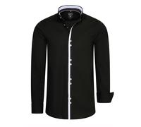 Rusty Neal Herren Premium Freizeit-Hemd mit Doppel-Knopf-Verschluss Stretch Langarm Hemden Slim Fit 029, Farbe:Schwarz, Größe S-3XL:XL