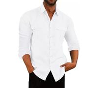 Freizeithemd Herren Leichte Mode Einfarbig Knopfleiste Hemd Klassisch Regular Fit Langärmeliges Shirt E-White S