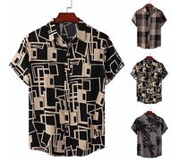 Freizeithemd Herren Vintage Kurzarm Shirt Sommer Revers T-Shirt Hawaii Hemd Gedruckt Hawaiihemd Knopfleiste Herrenhemden Stretch Sommerhemden