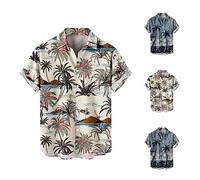 Freizeithemd Herren Vintage Kurzarm Shirt Sommer Revers T-Shirt Hemd Gedruckt Hawaiihemd Knopfleiste Herrenhemden Casual Urlaub Sommerhemden Freizeithemd