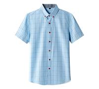 Freizeithemden Für Herren Kurzarmhemd Herren Arbeitshemden Button Down Hemd Herren Kurzarm Baumwolle Regular Fit Dünnes Kariertes Business-Hemd für Männer Herren Atmungsaktiv Freizeithemd