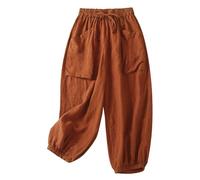 Freizeithose Damen Lang Freizeit Einfarbig Weite Bein Frauen Sommerhose Gym Stree Luftig Damen Strandhose Lange Lockere Wide Leg Stoffhose Loose Baggy Elegant Hohe Taille Sporthose Orange M