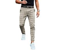 Freizeithose Herren Kariert Outdoorhose Sportliche Passform Hose Mit Feinem Karo-Muster Streetwear Anzughose Männer Chinohose Basic Business Pants Slim Fit Herrenhosen ( Color : Khaki , Size : XL )